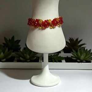 Elegant Red and Gold Beaded Bracelet